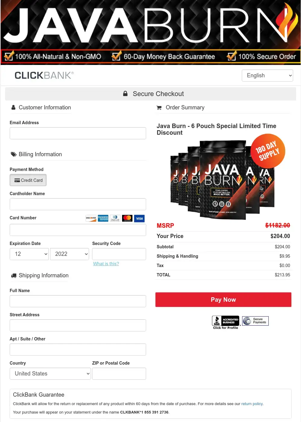 Java Burn order page